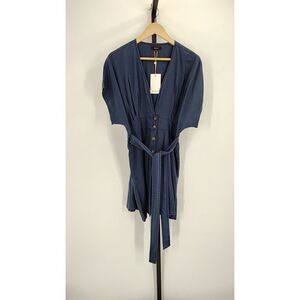 Quince Women Vintage Wash Tencel Button Front Dress Midnight Blue M